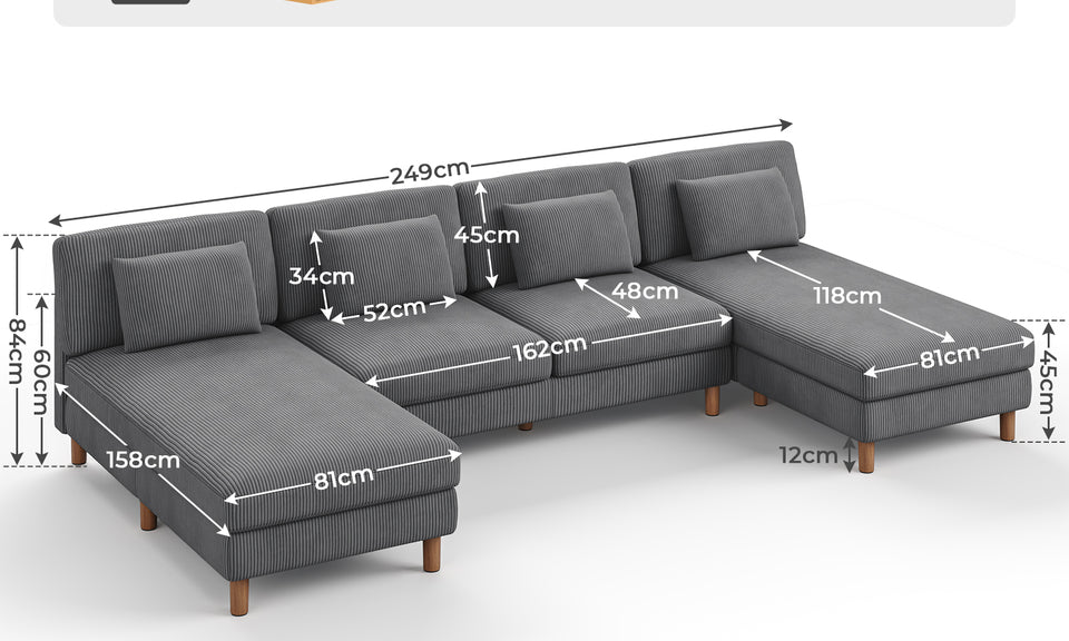 Vesgantti Corduroy Seater Sofa/Chaise Lounge Sofa, Perfect for Living Room, Bedroom, Office, Tool-free Assembly