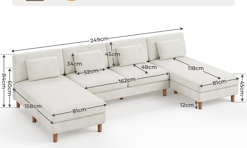 Vesgantti Corduroy Seater Sofa/Chaise Lounge Sofa, Perfect for Living Room, Bedroom, Office, Tool-free Assembly