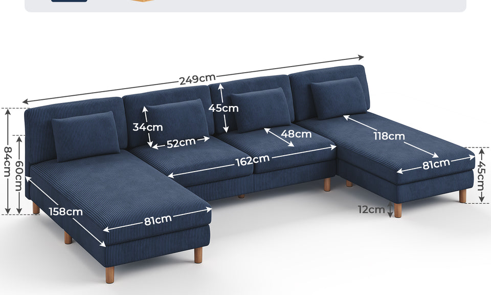 Vesgantti Corduroy Seater Sofa/Chaise Lounge Sofa, Perfect for Living Room, Bedroom, Office, Tool-free Assembly