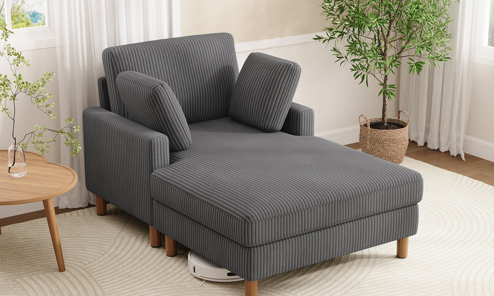 Vesgantti Single Sofa Bed, Corduroy Upholstered 104cm Wide Chaise Lounge Chair Indoor, With 2 Extra Pillows, Perfect For Living Room, Bedroom, Office and Apartment, Tool-free Assembly