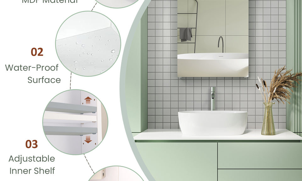 Dripex Single Door Bathroom Mirror Cabinet, Wall Mounted Storage Cupboard with Mirror, Cabinet with Adjustable Shelf