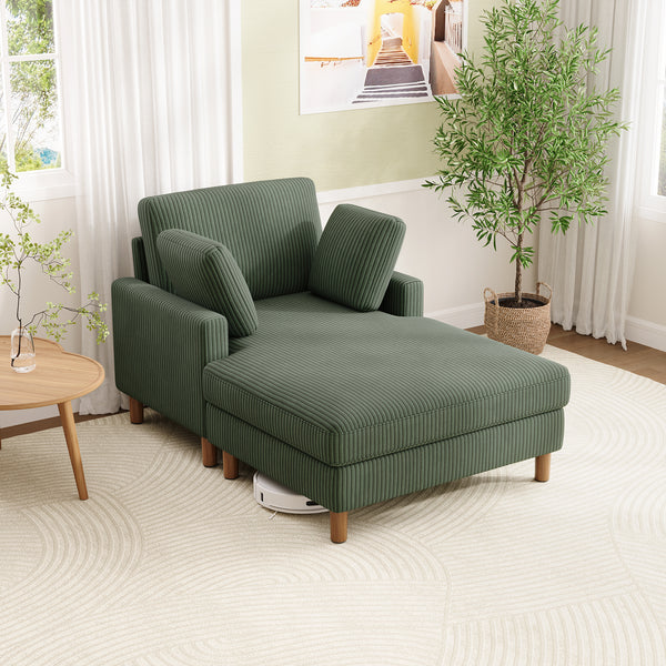 Vesgantti Single Sofa Bed, Corduroy Upholstered 104cm Wide Chaise Lounge Chair Indoor, With 2 Extra Pillows, Perfect For Living Room, Bedroom, Office and Apartment, Tool-free Assembly