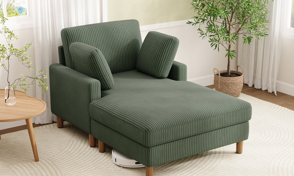 Vesgantti Single Sofa Bed, Corduroy Upholstered 104cm Wide Chaise Lounge Chair Indoor, With 2 Extra Pillows, Perfect For Living Room, Bedroom, Office and Apartment, Tool-free Assembly