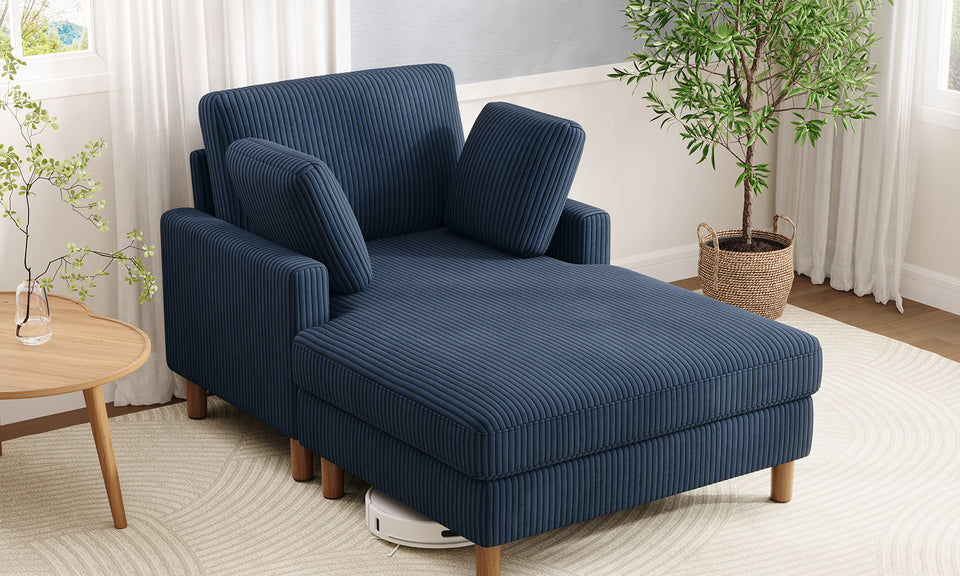 Vesgantti Single Sofa Bed, Corduroy Upholstered 104cm Wide Chaise Lounge Chair Indoor, With 2 Extra Pillows, Perfect For Living Room, Bedroom, Office and Apartment, Tool-free Assembly