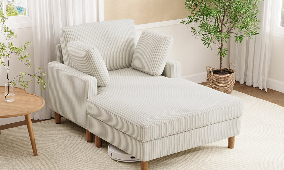 Vesgantti Single Sofa Bed, Corduroy Upholstered 104cm Wide Chaise Lounge Chair Indoor, With 2 Extra Pillows, Perfect For Living Room, Bedroom, Office and Apartment, Tool-free Assembly