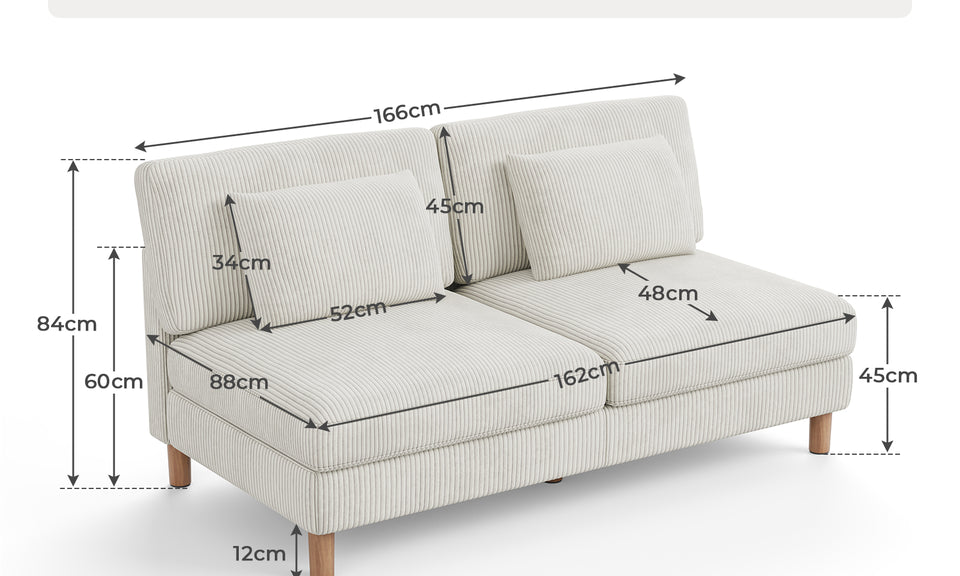 Vesgantti Corduroy Seater Sofa/Chaise Lounge Sofa, Perfect for Living Room, Bedroom, Office, Tool-free Assembly