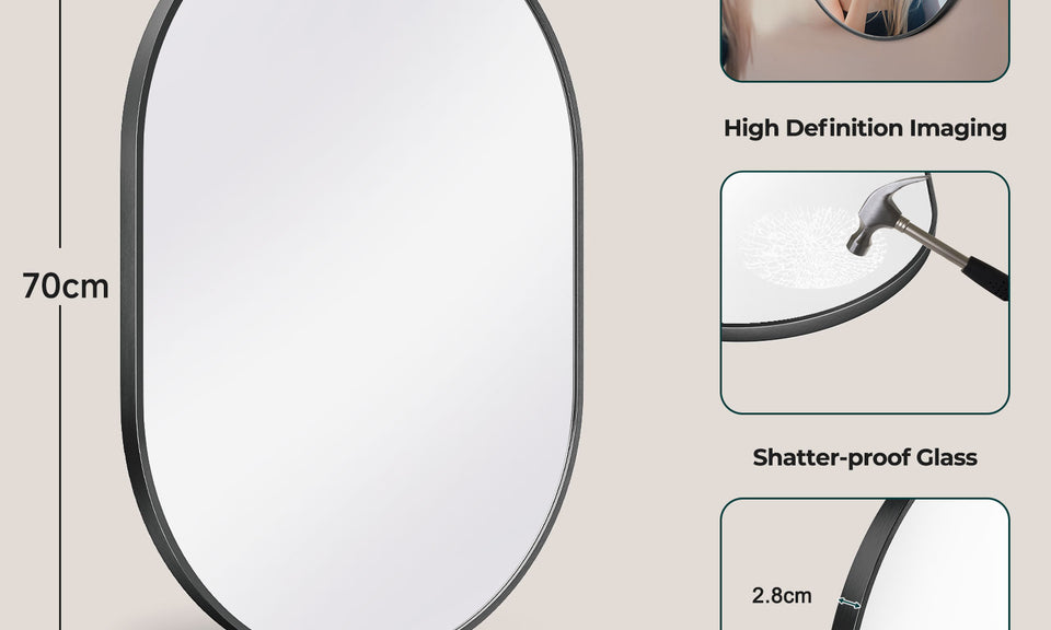Dripex Oval Mirror, 70 x 50cm Wall Mounted Bathroom Mirror, Horizontal or Vertical Hanging Wall Mirror for Living Room, Bedroom, Entryway