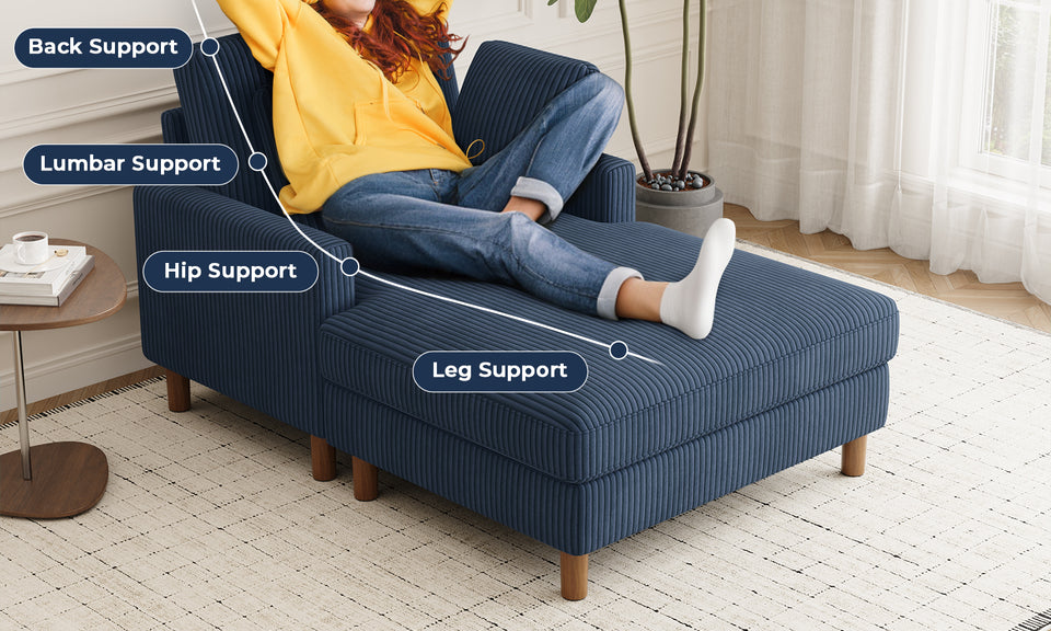 Vesgantti Single Sofa Bed, Corduroy Upholstered 104cm Wide Chaise Lounge Chair Indoor, With 2 Extra Pillows, Perfect For Living Room, Bedroom, Office and Apartment, Tool-free Assembly