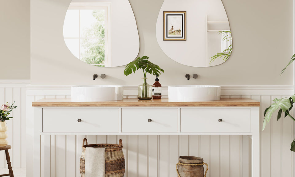 Dripex Irregular Wall Mirror, 65 x 50cm/ 70 x 50cm Frameless Bathroom Mirror Wall Mounted with Pre-Fitted Hanging Holes & Fixing Kit - Wall Mounted Horizontally or Vertically