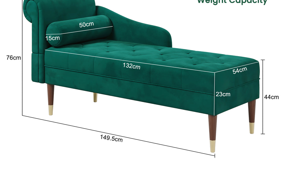 Vesgantti Velvet Chaise Longue, Indoor Lounge Sofa with Left/Right Armrest and Lumbar Pillow, Upholstered Chaise Lounge for Living Room Bedroom and Office, Tool-free Assembly