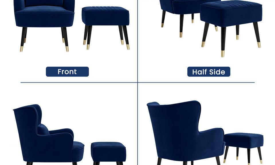 Vesgantti Velvet/Teddy Fleece Armchair with/without Footstool and Lumbar Pillow, Modern Wing Back Accent Chair with Ottoman, Large Cuddle Chair for Living Room Bedroom Study Room Office