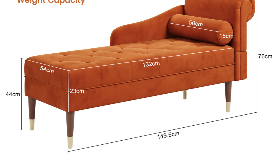 Vesgantti Velvet Chaise Longue, Indoor Lounge Sofa with Left/Right Armrest and Lumbar Pillow, Upholstered Chaise Lounge for Living Room Bedroom and Office, Tool-free Assembly