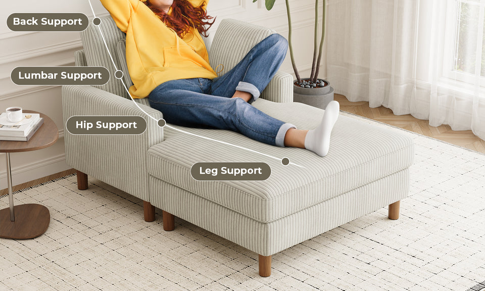 Vesgantti Single Sofa Bed, Corduroy Upholstered 104cm Wide Chaise Lounge Chair Indoor, With 2 Extra Pillows, Perfect For Living Room, Bedroom, Office and Apartment, Tool-free Assembly