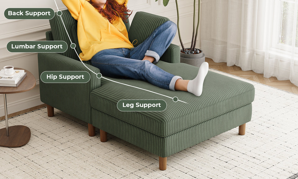 Vesgantti Single Sofa Bed, Corduroy Upholstered 104cm Wide Chaise Lounge Chair Indoor, With 2 Extra Pillows, Perfect For Living Room, Bedroom, Office and Apartment, Tool-free Assembly