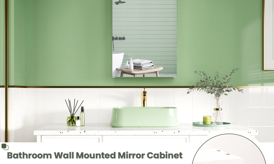 Dripex Single Door Bathroom Mirror Cabinet, Wall Mounted Storage Cupboard with Mirror, Cabinet with Adjustable Shelf