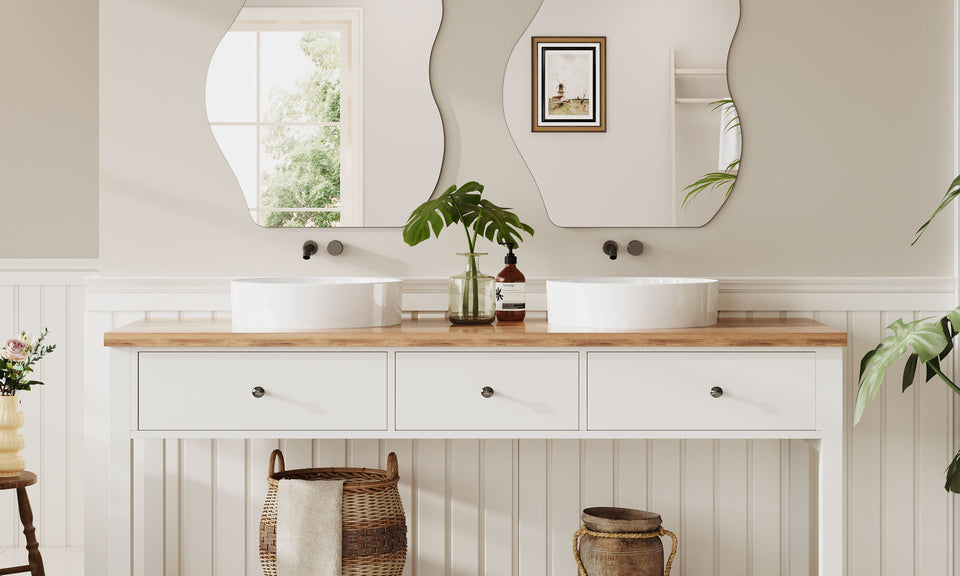 Dripex Irregular Wall Mirror, 65 x 50cm/ 70 x 50cm Frameless Bathroom Mirror Wall Mounted with Pre-Fitted Hanging Holes & Fixing Kit - Wall Mounted Horizontally or Vertically