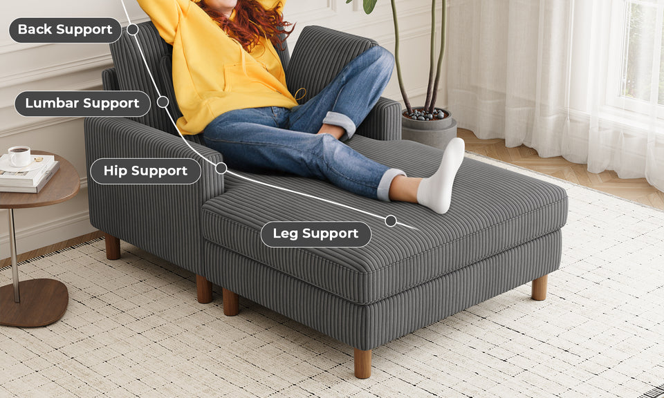Vesgantti Single Sofa Bed, Corduroy Upholstered 104cm Wide Chaise Lounge Chair Indoor, With 2 Extra Pillows, Perfect For Living Room, Bedroom, Office and Apartment, Tool-free Assembly