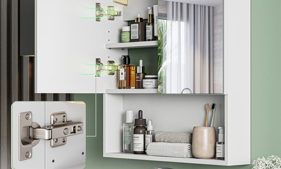 Dripex Double Door Bathroom Mirror Cabinet, Wall Mounted Storage Cupboard with Mirror, Wall Cabinet with Open Compartment Adjustable Shelf, White (60 x 60 x 12 cm)