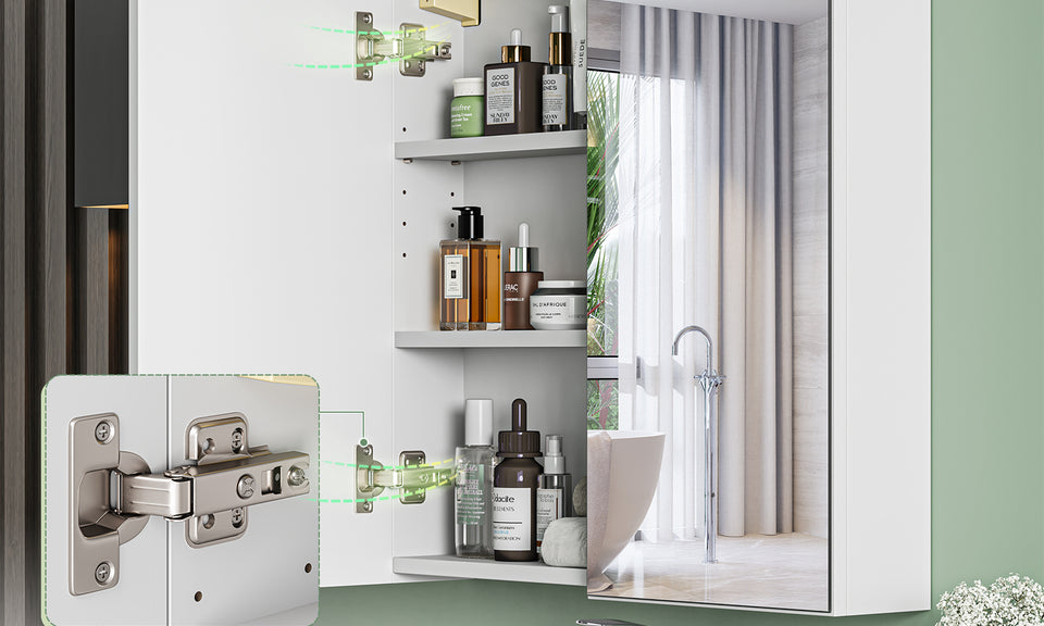 Dripex Double Door Bathroom Mirror Cabinet, Wall Mounted Storage Cupboard with Mirror, Wall Cabinet with Open Compartment Adjustable Shelf, White (60 x 60 x 12 cm)
