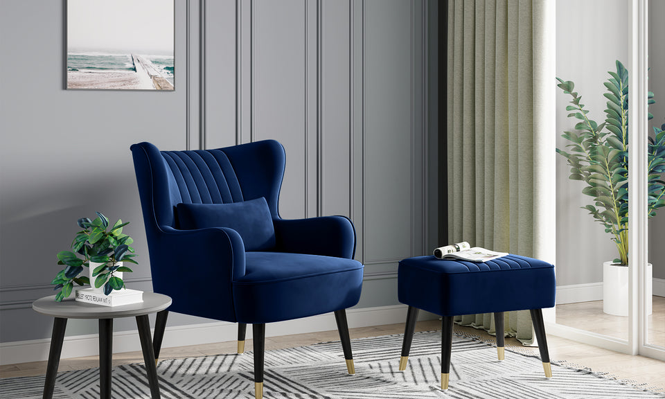 Vesgantti Velvet/Teddy Fleece Armchair with/without Footstool and Lumbar Pillow, Modern Wing Back Accent Chair with Ottoman, Large Cuddle Chair for Living Room Bedroom Study Room Office
