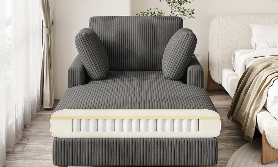Vesgantti Single Sofa Bed, Corduroy Upholstered 104cm Wide Chaise Lounge Chair Indoor, With 2 Extra Pillows, Perfect For Living Room, Bedroom, Office and Apartment, Tool-free Assembly