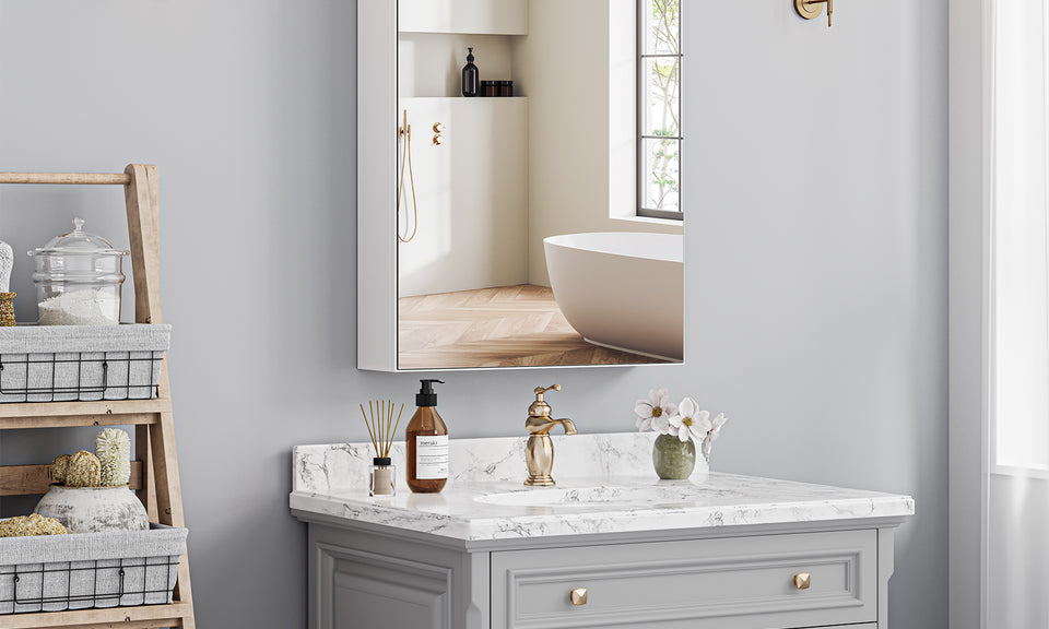 Dripex Single Door Bathroom Mirror Cabinet, Wall Mounted Storage Cupboard with Mirror, Cabinet with Adjustable Shelf