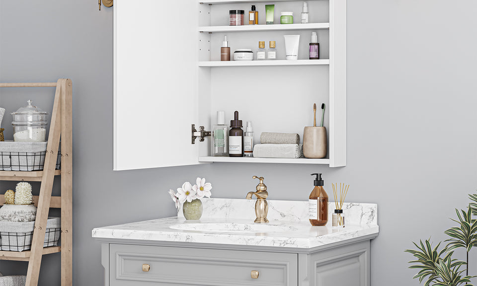 Dripex Single Door Bathroom Mirror Cabinet, Wall Mounted Storage Cupboard with Mirror, Cabinet with Adjustable Shelf