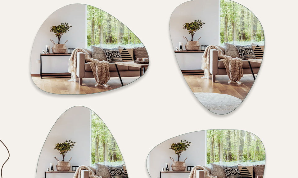 Dripex Irregular Wall Mirror, 65 x 50cm/ 70 x 50cm Frameless Bathroom Mirror Wall Mounted with Pre-Fitted Hanging Holes & Fixing Kit - Wall Mounted Horizontally or Vertically