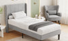 Vesgantti Velvet Bed Frame with Adjustable Wing Edge Headboard, Solid Wooden Slats & Upholstered Platform, Easy Assembly, Noise-Free