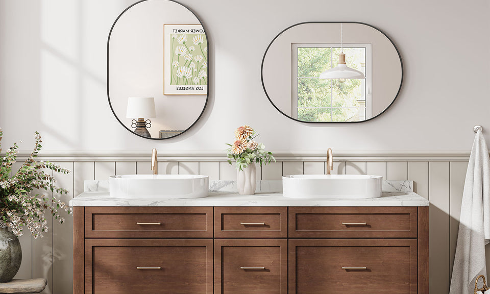 Dripex Oval Mirror, 70 x 50cm Wall Mounted Bathroom Mirror, Horizontal or Vertical Hanging Wall Mirror for Living Room, Bedroom, Entryway