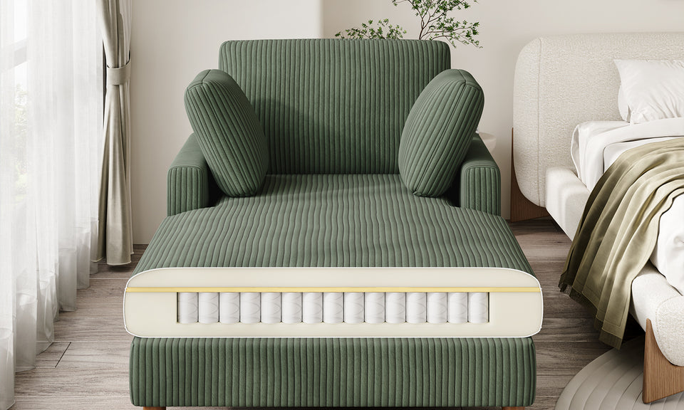 Vesgantti Single Sofa Bed, Corduroy Upholstered 104cm Wide Chaise Lounge Chair Indoor, With 2 Extra Pillows, Perfect For Living Room, Bedroom, Office and Apartment, Tool-free Assembly