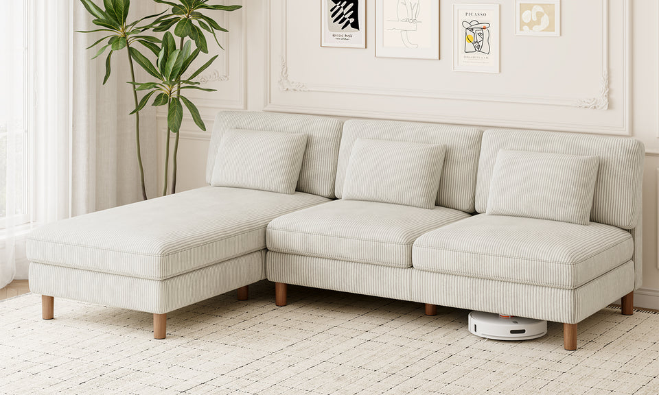 Vesgantti Corduroy Seater Sofa/Chaise Lounge Sofa, Perfect for Living Room, Bedroom, Office, Tool-free Assembly