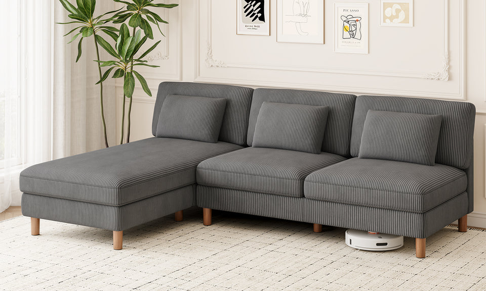 Vesgantti Corduroy Seater Sofa/Chaise Lounge Sofa, Perfect for Living Room, Bedroom, Office, Tool-free Assembly