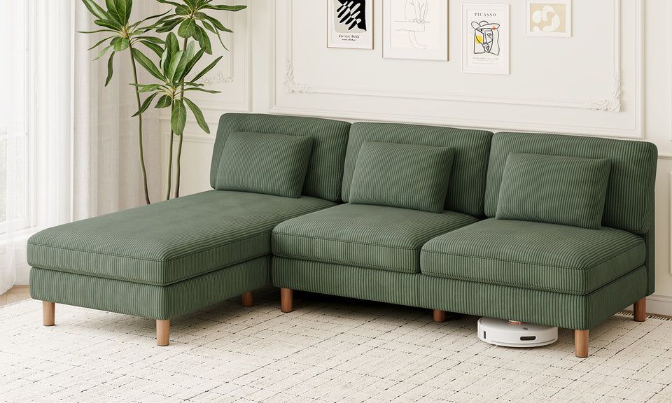 Vesgantti Corduroy Seater Sofa/Chaise Lounge Sofa, Perfect for Living Room, Bedroom, Office, Tool-free Assembly