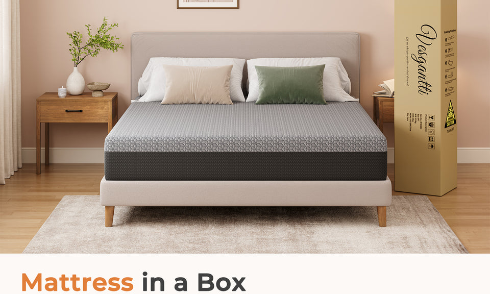 Vesgantti Gel Memory Foam Mattress for Cool Sleep & Pressure Relief, Medium Firm, 3D Geometric Textured Cover, Grey, CertiPUR-US Certified