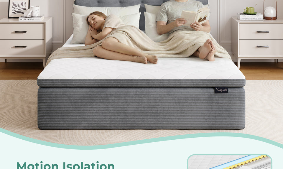 Vesgantti 14.5 Inch Mattress with Upholstered Headboard, Medium Firm | No Bed Frame Required, Memory Foam Pocket Spring Mattress Removable Headboard with Side Storage Pocket, Suitable for Floor Use
