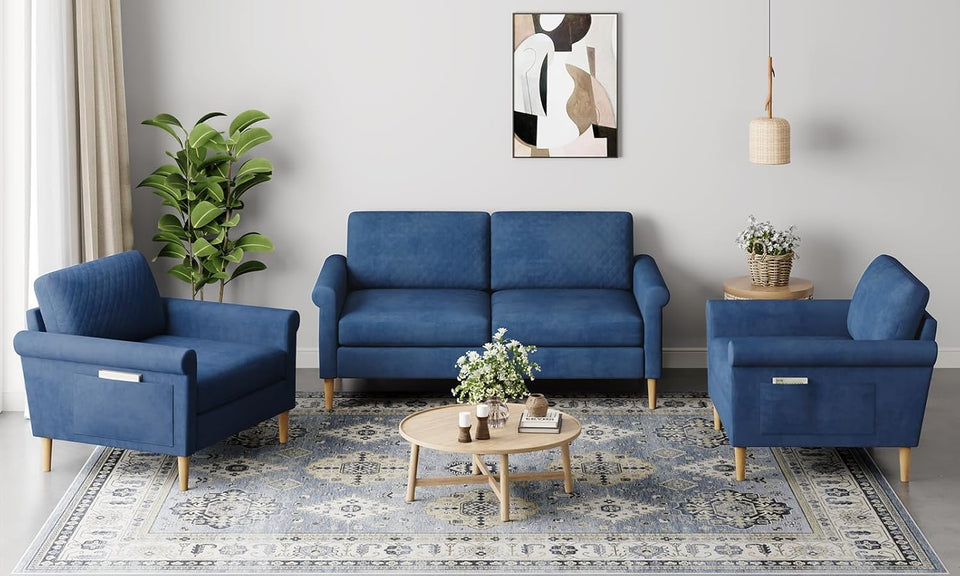 Vesgantti Fabric/Velet Loveseat Sofa, 1/2/3/4 Seater Couch/Armchair with Bilateral Pocket Storage & Removable Cushions, Perfect for Living Room, Bedroom and Office, Tool-free Assembly
