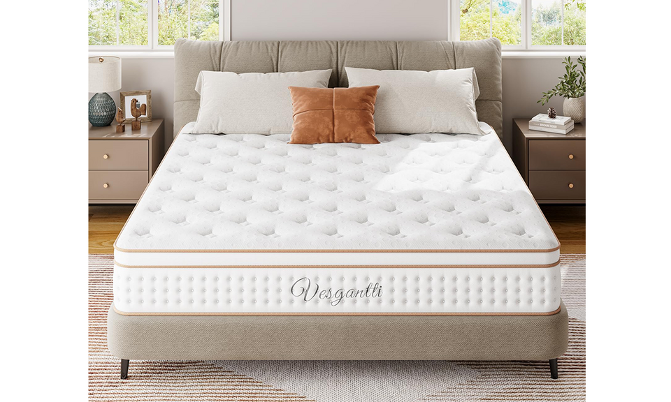 Vesgantti 10.2-Inch Hybrid Mattress - Medium Firm, Breathable Foam, Pocket Springs, Edge Support & Motion Isolation