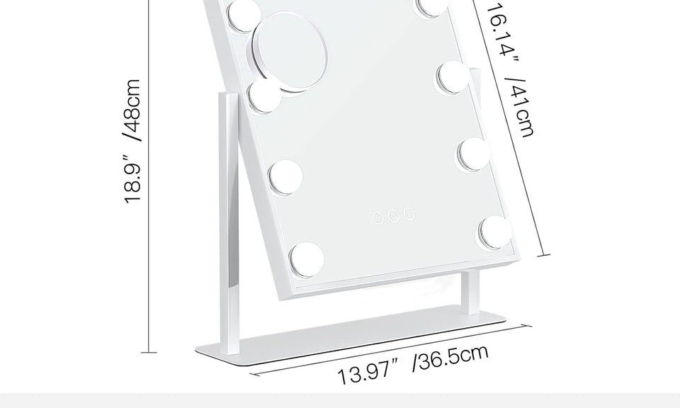 Dripex 9/12 Dimmable Bulbs Hollywood LED Vanity Mirror, Lighted Makeup Mirror, 360°Rotation, 3 Color Lighting Modes, Touch Screen Control, Light up Dressing Table Mirror for Bedroom