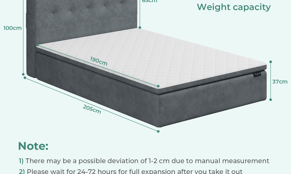 Vesgantti 14.5 Inch Mattress with Upholstered Headboard, Medium Firm | No Bed Frame Required, Memory Foam Pocket Spring Mattress Removable Headboard with Side Storage Pocket, Suitable for Floor Use