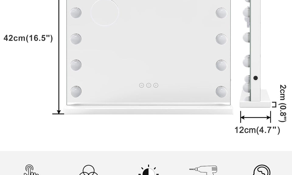 Dripex 14/15 Dimmable LED Bulbs Hollywood Vanity Mirror with Lights, Large Lighted Makeup Mirror, USB Cable, Touchscreen Control, Cosmetic Tabletop Mirror for Bedroom, Dressing Room