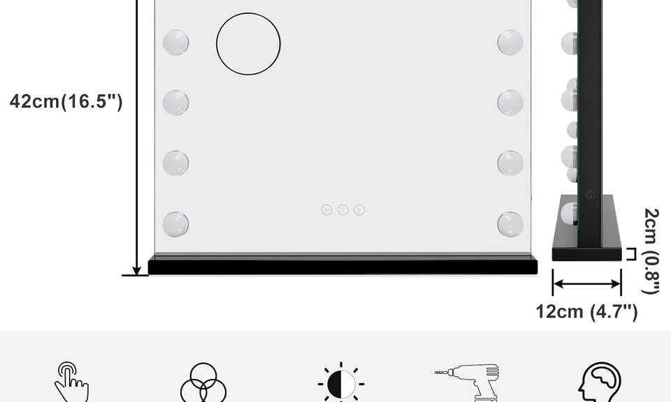 Dripex 14/15 Dimmable LED Bulbs Hollywood Vanity Mirror with Lights, Large Lighted Makeup Mirror, USB Cable, Touchscreen Control, Cosmetic Tabletop Mirror for Bedroom, Dressing Room