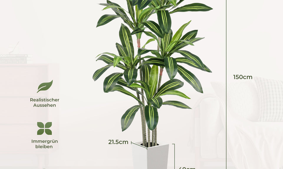 YOLEO 5FT/6FT Artificial Dracaena Tree with White Tall Planter, Lifelike Fake Silk Tree Indoor, Faux Dracaena Tall Plant for Living Room Bedroom Balcony Corner Office Decor