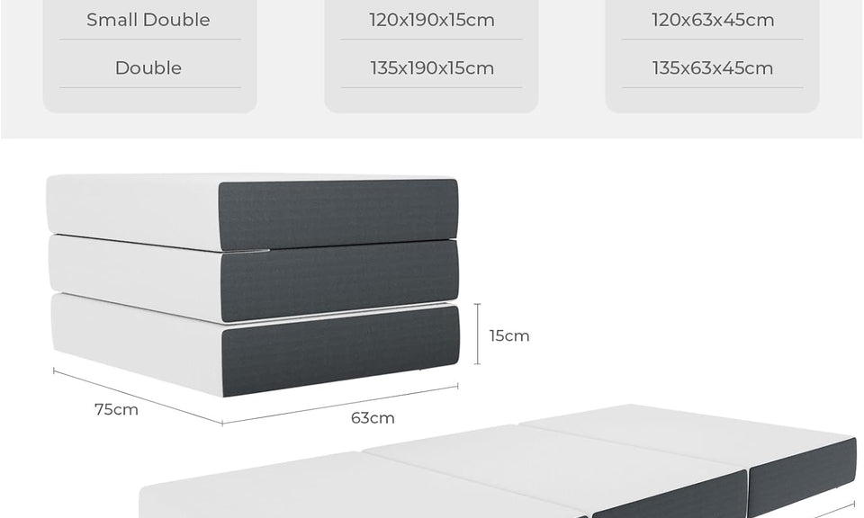 Vesgantti Folding Mattress with Storage Bag, 10/15cm Gel Memory Foam Foldable Mattress Tri-fold for Travel, Camping, Guest Bed - 100-Night Trial, CertiPUR-US Certified