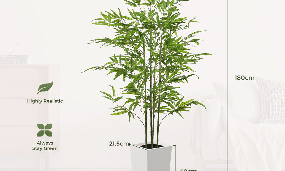 YOLEO 5FT/6FT Artificial Bamboo Tree with White Tall Planter, Lifelike Fake Silk Tree Indoor, Faux Bamboo Tall Plant for Living Room Bedroom Balcony Corner Office Deco