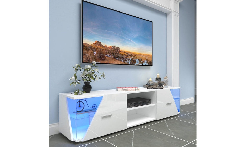 Dripex 150cm High Gloss TV Cabinet with LED Lights and Storage, White
