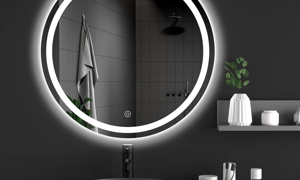 Dripex 500 mm Round Bathroom Mirror with LED Light, Wall Mounted Circle Makeup Mirror with Cold White Light, Anti-Fog, Front+Backlit, IP44