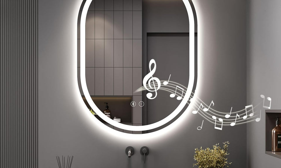 Dripex Bluetooth Oval Bathroom LED Mirror, Illuminated Backlit Wall Mounted Mirror with Demister, Anti-fog, 3 Lighting Modes, Dimming Light, IP44