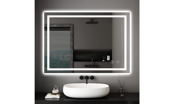 Dripex Bathroom Mirror with LED Lights, 600*800 MM Illuminated Backlit Wall Mounted Bathroom Mirrors Vanity Mirror Dimmable Switch 3 Colors and Demister Pad, Horizontal/Vertical