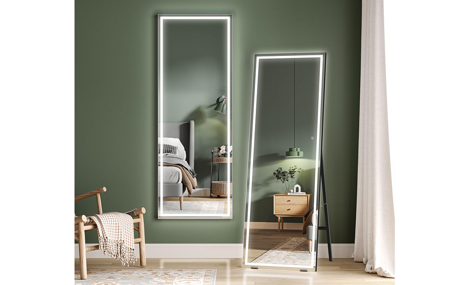 Dripex LED Full Length Floor Standing Mirror, 140x50CM Wall Mounted Mirror with Dimming & 3 Color Lighting for Bedroom
